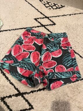 american apparel Watermelon Print High-Waist Denim Shorts 26/27